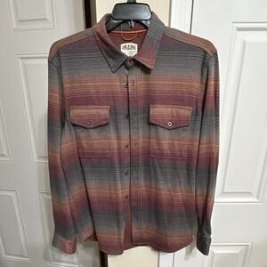 Lake & Trail Men's L Gray/Red Striped Flannel Button-Up Shirt Pockets